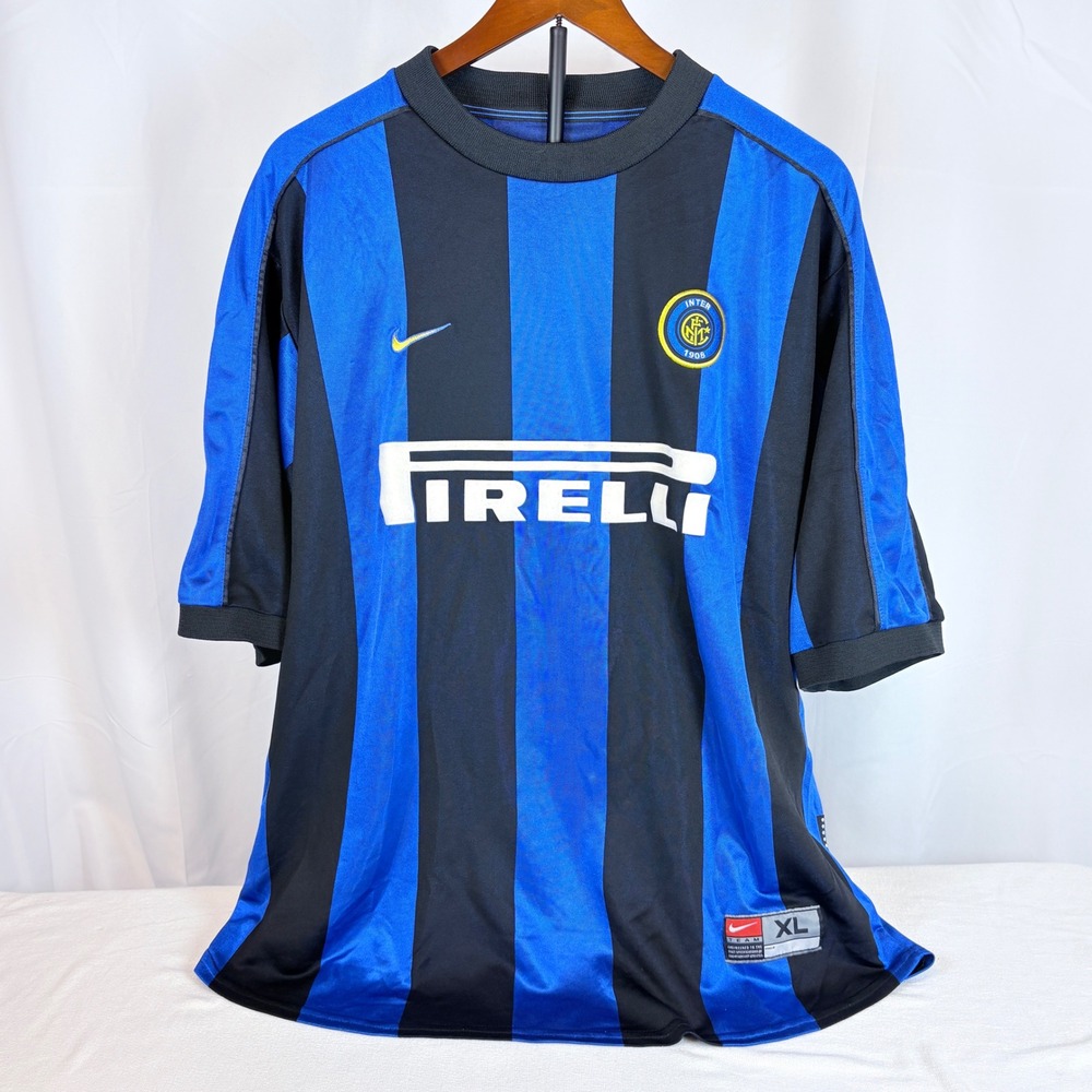 Vtg Nike Inter Milan Pirelli Jersey XL Blue Striped Football Soccer Shirt UK